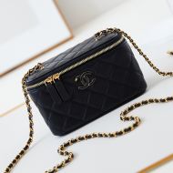 Chanel AP3940 Cosmetic Bag with Enamel Logo in Lambskin Black