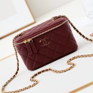 Chanel AP3940 Cosmetic Bag with Enamel Logo in Lambskin Burgundy
