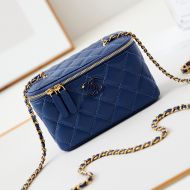 Chanel AP3940 Cosmetic Bag with Enamel Logo in Lambskin Navy Blue