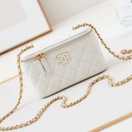 Chanel AP3940 Cosmetic Bag with Enamel Logo in Lambskin White