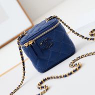Chanel AP3941 Cosmetic Bag with Enamel Logo in Lambskin Navy Blue