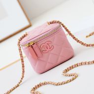 Chanel AP3941 Cosmetic Bag with Enamel Logo in Lambskin Pink