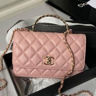 Chanel AP3952 Wallet with Pearls Handle in Lambskin Pink
