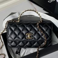 Chanel AP3954 Clutch with Pearls Handle in Lambskin Black