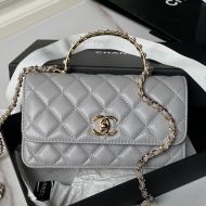 Chanel AP3954 Clutch with Pearls Handle in Lambskin Grey