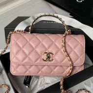 Chanel AP3954 Clutch with Pearls Handle in Lambskin Pink