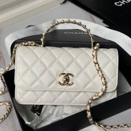 Chanel AP3954 Clutch with Pearls Handle in Lambskin White