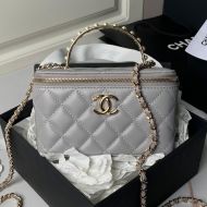 Chanel AP3956 Cosmetic Bag with Pearl Handle in Lambskin Grey