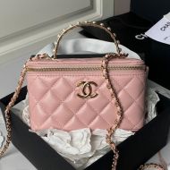 Chanel AP3956 Cosmetic Bag with Pearl Handle in Lambskin Pink
