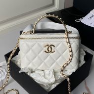 Chanel AP3956 Cosmetic Bag with Pearl Handle in Lambskin White