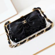 Chanel AP4027 Clutch with Logo Leather Bow in Sequins Black