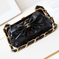 Chanel AP4027 Clutch with Logo Leather Bow in Shiny Lambskin Black