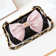 Chanel AP4027 Clutch with Logo Leather Bow in Shiny Lambskin Black/Pink