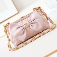 Chanel AP4027 Clutch with Logo Leather Bow in Shiny Lambskin Pink