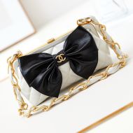 Chanel AP4027 Clutch with Logo Leather Bow in Shiny Lambskin Pink/Black