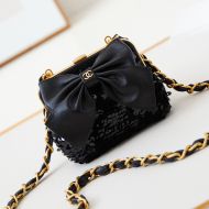 Chanel AP4028 Clutch with Logo Leather Bow in Sequins Black