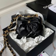 Chanel AP4028 Clutch with Logo Leather Bow in Shiny Lambskin Black