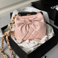 Chanel AP4028 Clutch with Logo Leather Bow in Shiny Lambskin Pink
