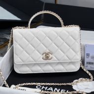 Chanel AP4042 Wallet with Strass Handle in Lambskin White