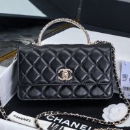 Chanel AP4044 Clutch with Strass Handle in Lambskin Black