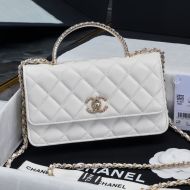 Chanel AP4044 Clutch with Strass Handle in Lambskin White