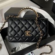 Chanel AP4051 Wallet with Strass Quilted Handle in Lambskin Black