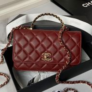 Chanel AP4051 Wallet with Strass Quilted Handle in Lambskin Burgundy