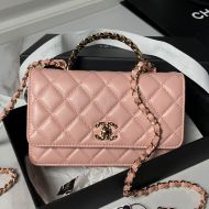 Chanel AP4051 Wallet with Strass Quilted Handle in Lambskin Pink