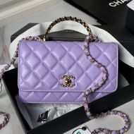 Chanel AP4051 Wallet with Strass Quilted Handle in Lambskin Purple