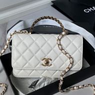 Chanel AP4051 Wallet with Strass Quilted Handle in Lambskin White