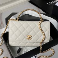 Chanel AP4062 Wallet with Braided Handle in Grained Calfskin White