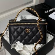 Chanel AP4064 Cosmetic Bag with Braided Handle in Grained Calfskin Black