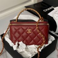 Chanel AP4064 Cosmetic Bag with Braided Handle in Grained Calfskin Burgundy