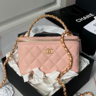 Chanel AP4064 Cosmetic Bag with Braided Handle in Grained Calfskin Pink