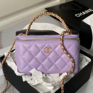 Chanel AP4064 Cosmetic Bag with Braided Handle in Grained Calfskin Purple