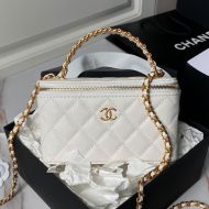 Chanel AP4064 Cosmetic Bag with Braided Handle in Grained Calfskin White