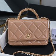 Chanel AP4166 Wallet with Braided Handle in Shiny Lambskin Apricot