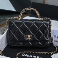 Chanel AP4166 Wallet with Braided Handle in Shiny Lambskin Black