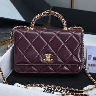 Chanel AP4166 Wallet with Braided Handle in Shiny Lambskin Burgundy