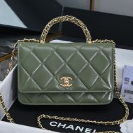 Chanel AP4166 Wallet with Braided Handle in Shiny Lambskin Green
