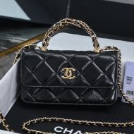 Chanel AP4167 Flap Phone Holder with Braided Handle in Shiny Lambskin Black