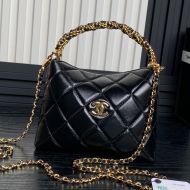Chanel AP4189 Clutch with Twist Braided Handle in Shiny Lambskin Black