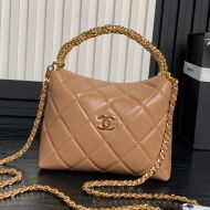Chanel AP4189 Clutch with Twist Braided Handle in Shiny Lambskin Brown
