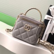 Chanel AP4205 Clutch with Strass Handle in Lambskin Grey