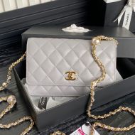 Chanel AP4282 Wallet with Pearl Letters Chain in Shiny Lambskin Beige