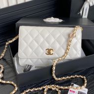 Chanel AP4282 Wallet with Pearl Letters Chain in Shiny Lambskin White