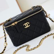 Chanel AP4285 Cosmetic Bag with Pearl Letters Chain in Lambskin Black