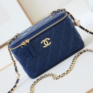 Chanel AP4285 Cosmetic Bag with Pearl Letters Chain in Lambskin Blue