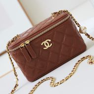 Chanel AP4285 Cosmetic Bag with Pearl Letters Chain in Lambskin Brown