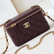Chanel AP4285 Cosmetic Bag with Pearl Letters Chain in Lambskin Burgundy